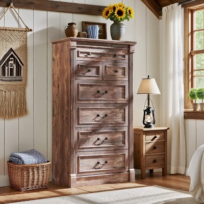 Farmhouse 7 Drawers Dresser for Bedroom,  57" Tall Dressers w/Roman Column