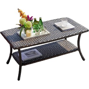 SUGOLD Wicker Patio Coffee Table, Rattan Outdoor Table with 2-Layer Storage for Garden, Porch, Backyard, Weather-Resistant Furniture Accent Table - 1 of 1