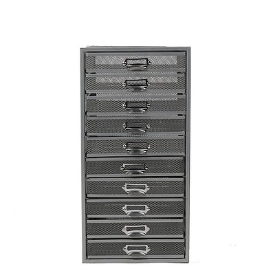 Sleek Silver Metal Mesh 10-Drawer Desktop Organizer Cabinet