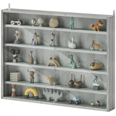 Gray Wood 5-Tier Wall-Mounted Display Cabinet with Glass Doors