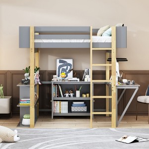 NicBex Twin Size Bunk Bed with Foldable Desk Wooden Bed Frame with Storage Shelves, Ladder and Full Length Guardrail, No Box Spring Required - 1 of 4