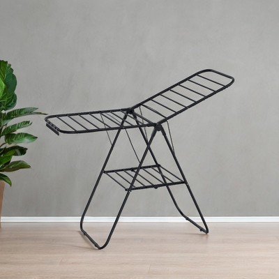 Black Metal Foldable Clothes Drying Rack with Sock Clips