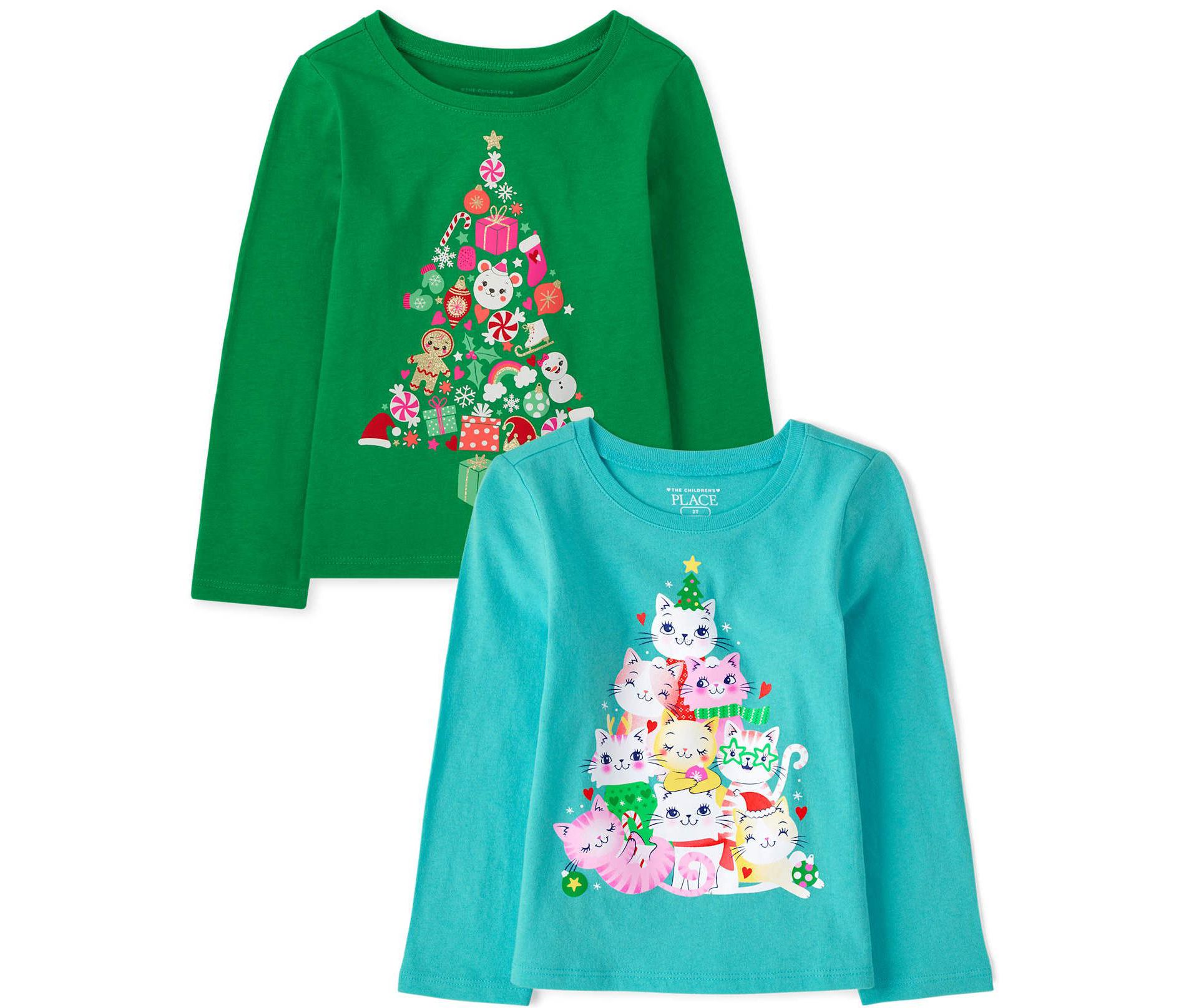 The Children's Place Toddler Girls Long Sleeve Christmas Graphic Tee 2-Pack