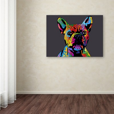 Colorful French Bulldog Portrait Canvas Art in Black Frame