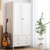 2 Door Armoire Wardrobe Closet, 47" Metal Wardrobe Cabinet with Drawers, Mirror & Hanging Rod, Clothing Storage Cabinet for Bedroom - 2 of 4