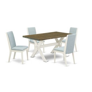HomeStock 5-Piece Distressed Jacobean Finish Solid Wood Top Dining Table with 4-Parson Chair - 1 of 4