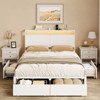Hausource Bed Frame with 4 Drawers, LED Headboard & Charging Station, White Metal - 2 of 4