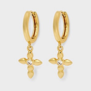 14K Gold Plated Cubic Zirconia Cross Charm Earrings - A New Day™ Gold - 1 of 3
