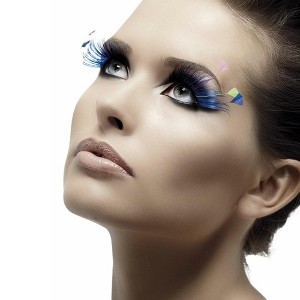 Smiffys Blue Eyelashes with Neon Feathers Adult Costume - 1 of 4