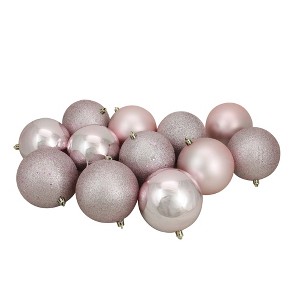 Northlight 12ct Shatterproof 4-Finish Christmas Ball Tree Ornament Set 4" - Pink - 1 of 1