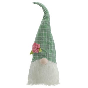 Northlight Floral Spring Plaid Gnome Head Decoration - 20" - Green and White - 1 of 4
