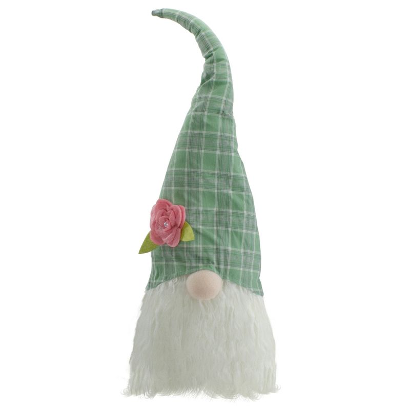 Northlight 20" Green and White Plaid Spring and Easter Gnome Head Table Top Decor, 1 of 6
