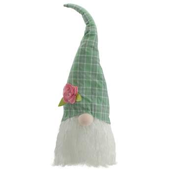 Northlight 20" Green and White Plaid Spring and Easter Gnome Head Table Top Decor