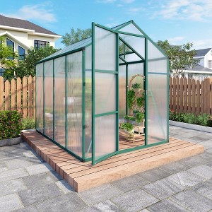 Gulches 6x8 FT Raised Base Polycarbonate Greenhouse Heavy Duty Aluminum Walk in Windproof All Season with Anchor Drainage Outdoor Backyard Green - 1 of 4