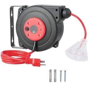 VEVOR Retractable Extension Cord Reel, 30 FT, Heavy Duty 16AWG/3C SJTOW Retractable Power Cord Reel with Lighted Triple Tap Outlet, Black - 1 of 4