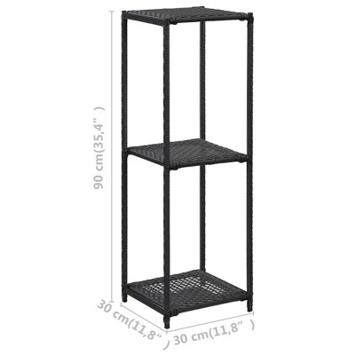 Black Poly Rattan 3-Tier Lean To Shelving Unit