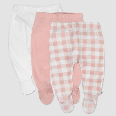 Image of Honest Baby 3pks Buffalo Check Footed Harem Pants - Peach Orange 6-9M