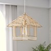 Modern Pendant Light with Pagoda Cage Shade, Bamboo Woven Hanging 1-Light for Kitchen Island - 2 of 4