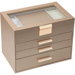 6-Layer Jewelry Box with Glass Lid - Large Black & White Display Organizer for Necklaces & Rings Gold-4 layer 4 laye - 1 of 4