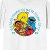 Sesame Street Group Shot Established In New York City Adult White Crew Neck Short Sleeve T-shirt - 2 of 4