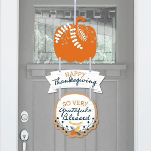 Big Dot of Happiness Happy Thanksgiving - Hanging Porch Fall Harvest Party Outdoor Decorations - Front Door Decor - 3 Piece Sign - 1 of 4