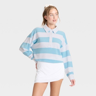 Women's Game Day Striped Cropped Long Sleeve Polo T-Shirt - JoyLab™