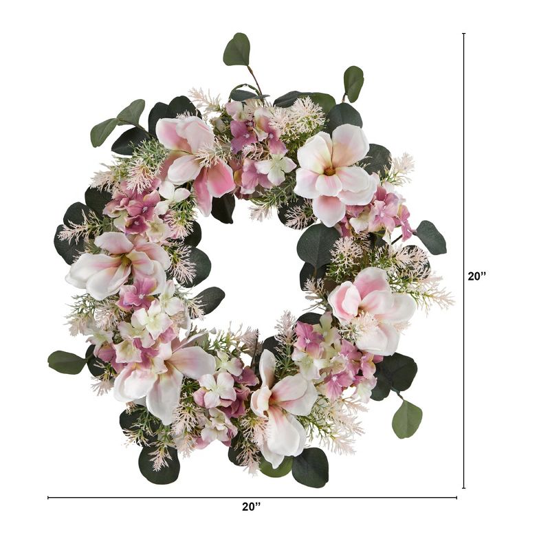 Nearly Natural 20” Hydrangea and Magnolia Artificial Wreath, 2 of 5