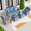 XIZZI 5 Pieces Wicker Furniture, Outside Conversation Set, 3-Seat Sofa with Cushion, High Back Rattan Chairs and Ottomans for Garden Backyard - 3 of 4
