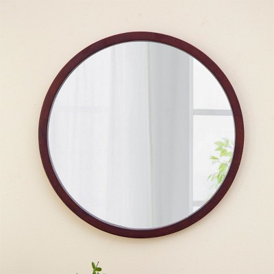 20" Wood Frame Mirror Round Wall Mirror Home Decorative Entryway Mirror Wall Mounted Mirrors For Living Room-The Pop Home