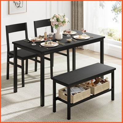 Dining Table Set for 4, Modern Kitchen Table with 2 Chairs and Bench , 4-Person Dining Room Table Set