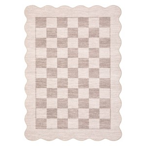 Machine Washable Geometric Checkered Living Room Rugs, Ultra Thin Non Slip Bedroom Carpet, Large Stain Resistant Dining Room Rugs - 1 of 4