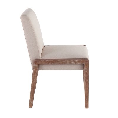 Set of 2 Beige Upholstered Dining Chairs with White Washed Wood Frame