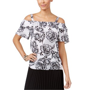 Thalia Sodi Womens Floral Knit Blouse, Black, X-Small - 1 of 1