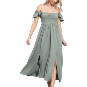 Anna-Kaci Women's Ruffled Cap Sleeve Maxi Slit Flowy Dress for Everyday Looks - 1 of 4