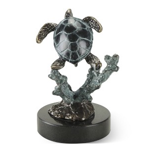 SPI Home Metal Solo Sea Turtle with Coral Figurine – 5" Ocean-Themed Miniature Marine Accent - 1 of 4