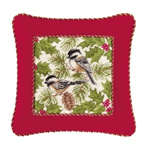 C&F Home 12" x 16" Chickadee with Cord Needlepoint Christmas Throw Pillow - 1 of 3