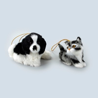 Set of 4 Adorable White and Brown Plastic Puppy Ornaments