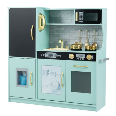 Costway Kid's Pretend Play Kitchen Toddler Kitchen Playset with Blackboard Pink/White/Light Pink/Beige