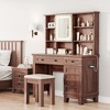 Vanity Desk with Mirror, LED Lights and Charging Station, Farmhouse Makeup Table With 2 Drawers and Cushioned Stool for Bedroom Dressing Room - 3 of 4