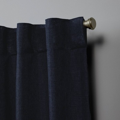 Peacoat Blue Faux Linen Sheer Window Curtain Panels, 84" x 54"
