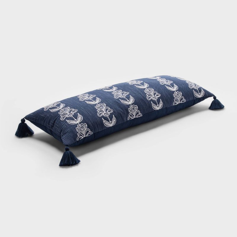 Oversized Oblong Embroidered Floral Throw Pillow Navy - Threshold&#8482;, 3 of 8