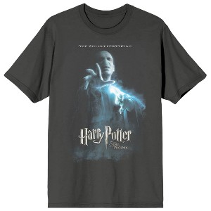 Harry Potter Faded Voldemort With Title Logo Women's Charcoal Short Sleeve Crew Neck Tee - 1 of 3