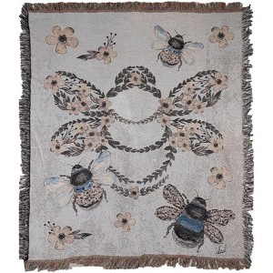 Bee Noir Woven Throw – Contemporary Bee Pattern Cotton by Manual Woodworkers and Weavers - 1 of 3