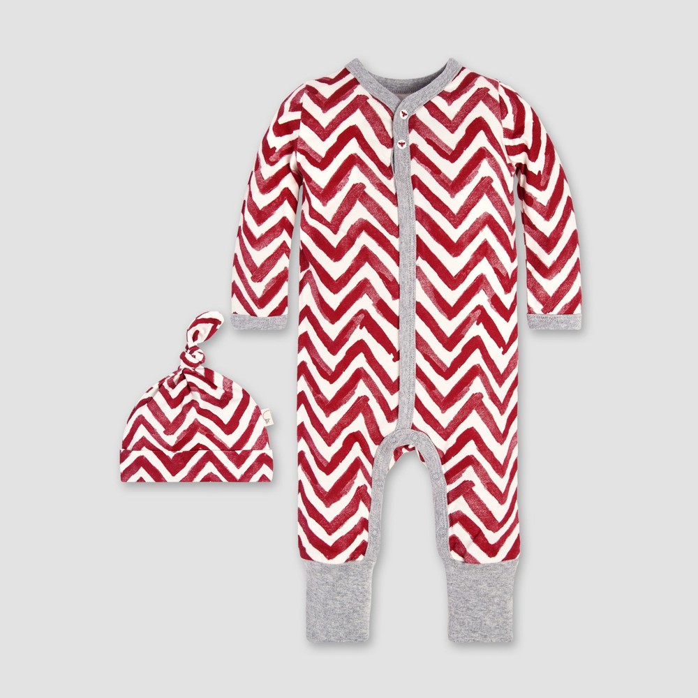 Burt's Bees Baby Girls' Organic Cotton Watercolor Chevron Ruffled Coverall & Hat Set - Red 18M was $17.98 now $8.99 (50.0% off)