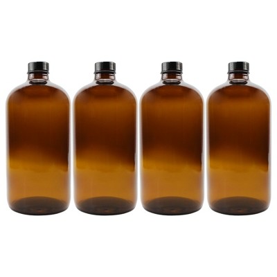 Cornucopia Brands- 16oz Glass Boston Round Bottles With Corks And Black Lids,  Black 3pk : Target