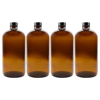 Cornucopia Brands 32oz Amber Kombucha Growler Bottles 4pk; 1qt w/ 6 Polycone Phenolic Lids for Home Brewing