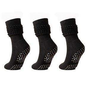 Anna-Kaci Women's 3-Pack Scrunch Grip Socks with Non-Slip Sole Soft Stretch Knit Fabric and Ribbed Ankle Design - 1 of 4