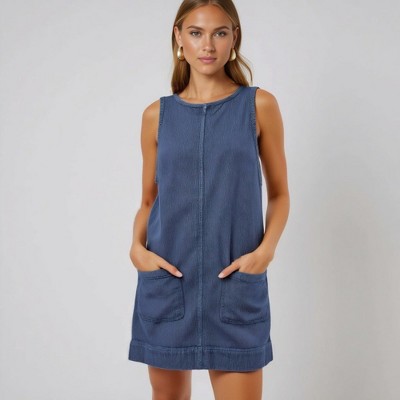 Knit & Lounge Women’s Sleeveless Knit Mini Dress Front Seam Pocket Detail Relaxed Fit Pullover Casual Style