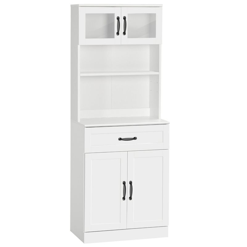 HOMCOM Freestanding Kitchen Pantry, 4-Door Buffet Cabinet with Hutch, Coffee Bar with Adjustable Shelves, 63.5 Inches, White, 1 of 7