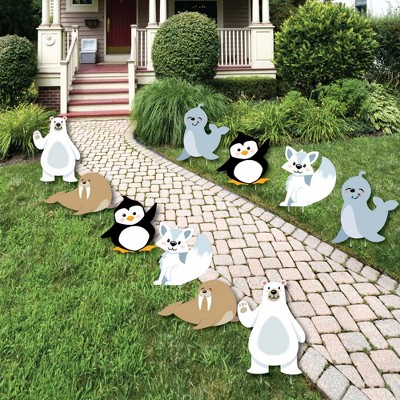 Big Dot of Happiness Arctic Polar Animals - Polar Bear Seal Penguin Walrus & Fox Lawn Decor - Outdoor Baby Shower or Birthday Party Yard Decor - 10 Pc